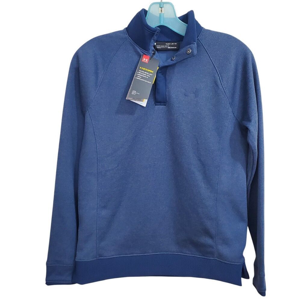 Under Armor‎ Fleece 1/4 Snap Storm Pullover Sweater Youth L Heather Blue Ribbed